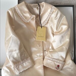 Gucci Ivory Satin Jacket with Lace Accents